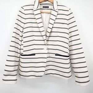 Tommy Hilfiger Striped Blazer Jacket Elbow Patches Women's Size 8 Navy Ivory